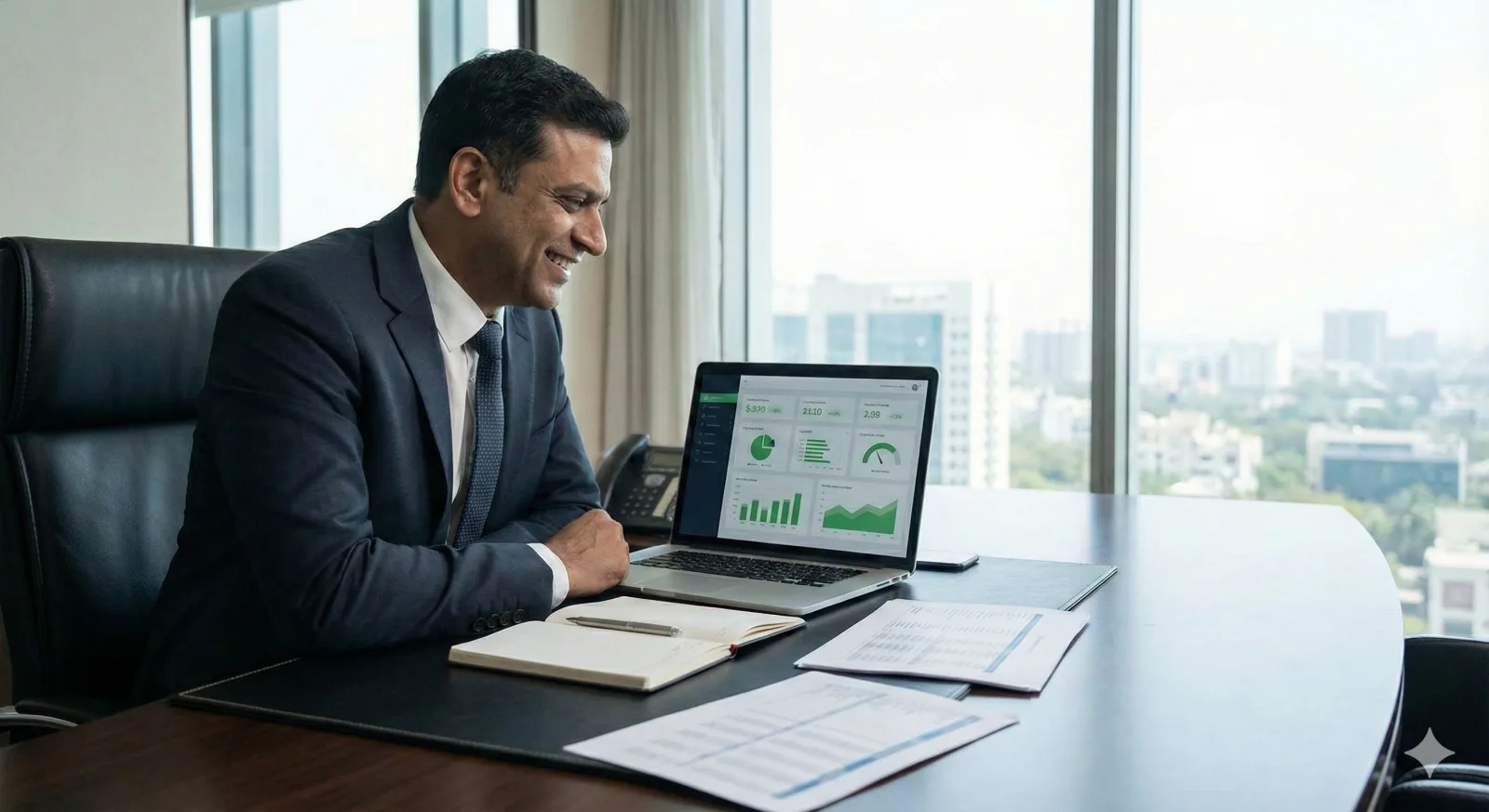 Hotel manager reviewing live guest-experience analytics in SuperHospitality