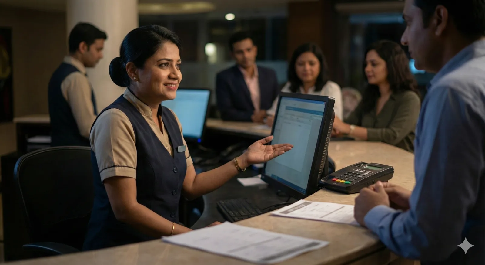 Hotel receptionist working confidently with SuperHospitality